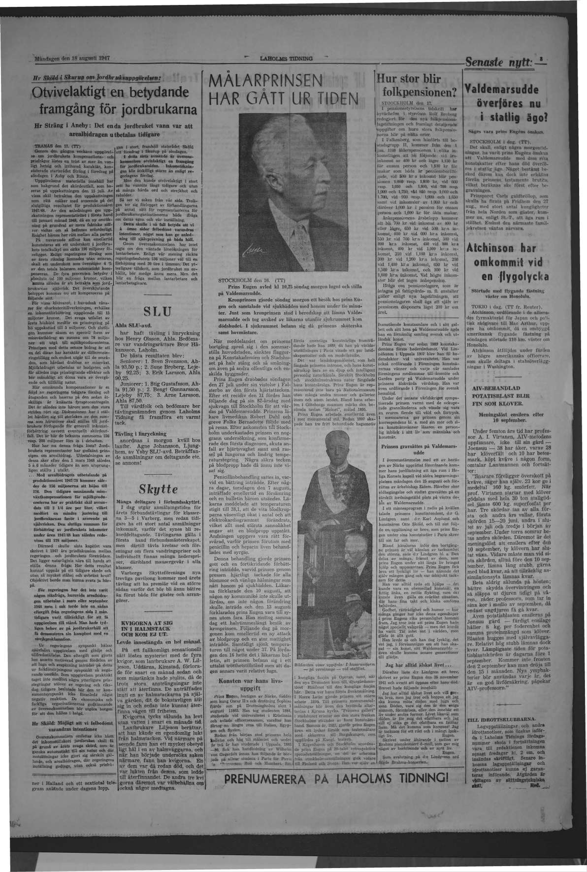 Laholms Tidning Måndag 18 augusti 1947, sida 3