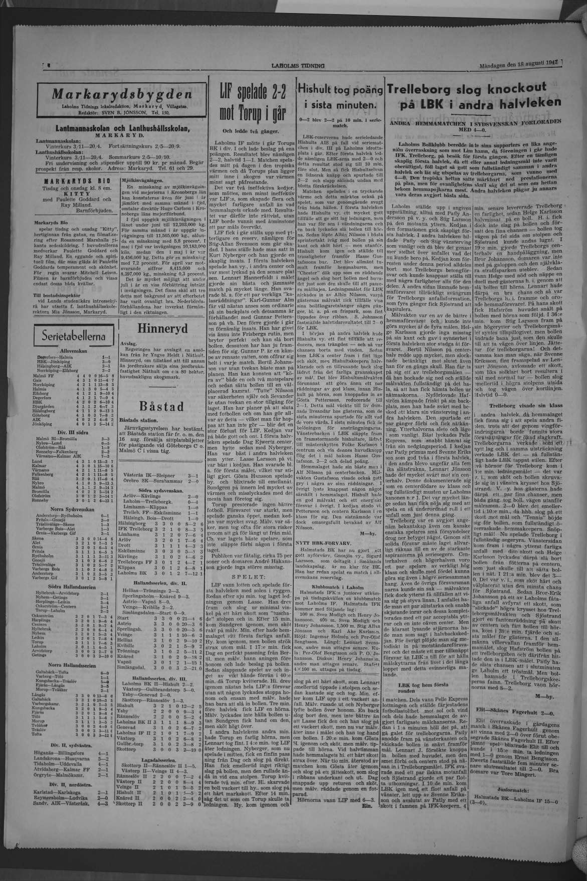 Laholms Tidning Måndag 18 augusti 1947, sida 4