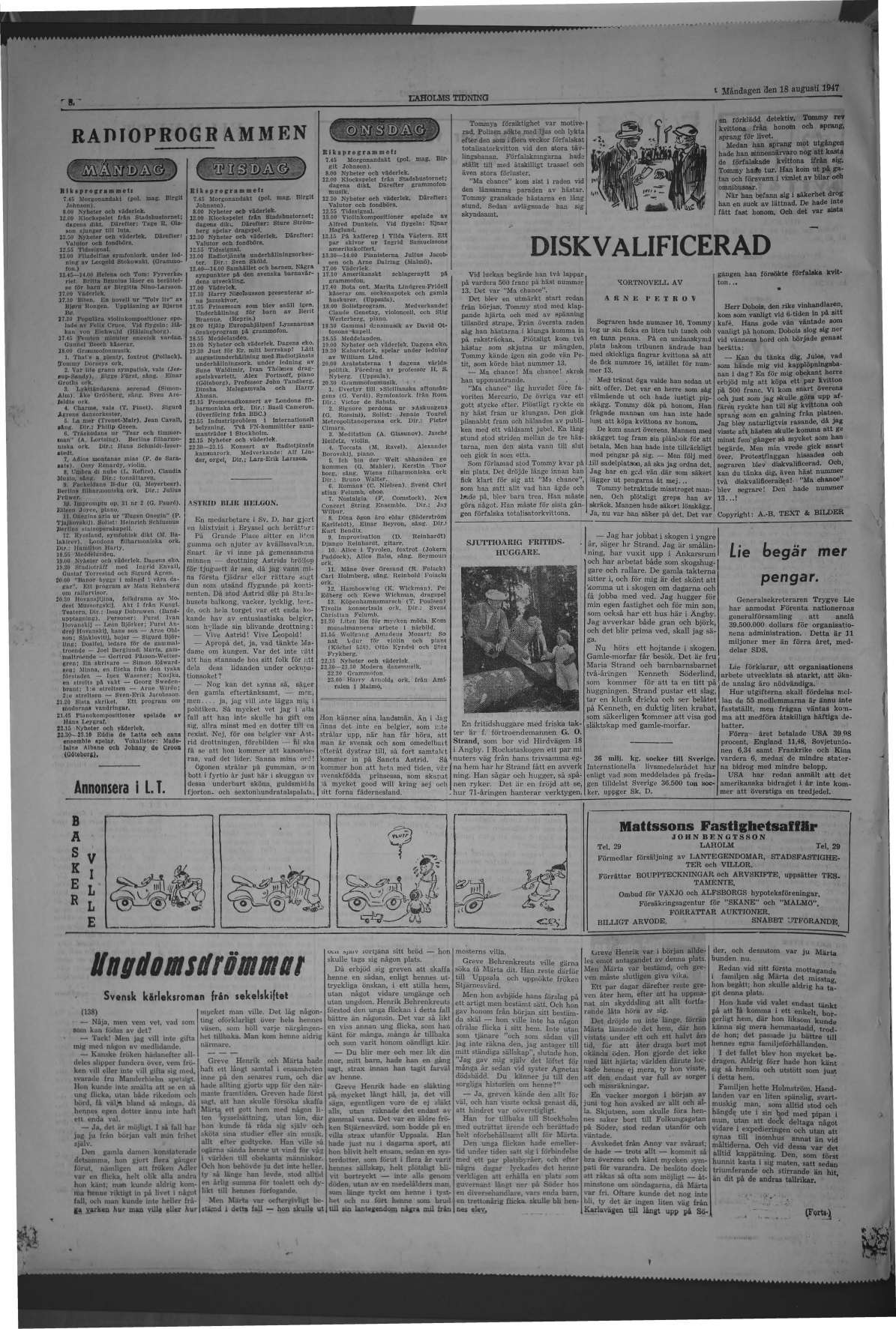 Laholms Tidning Måndag 18 augusti 1947, sida 8