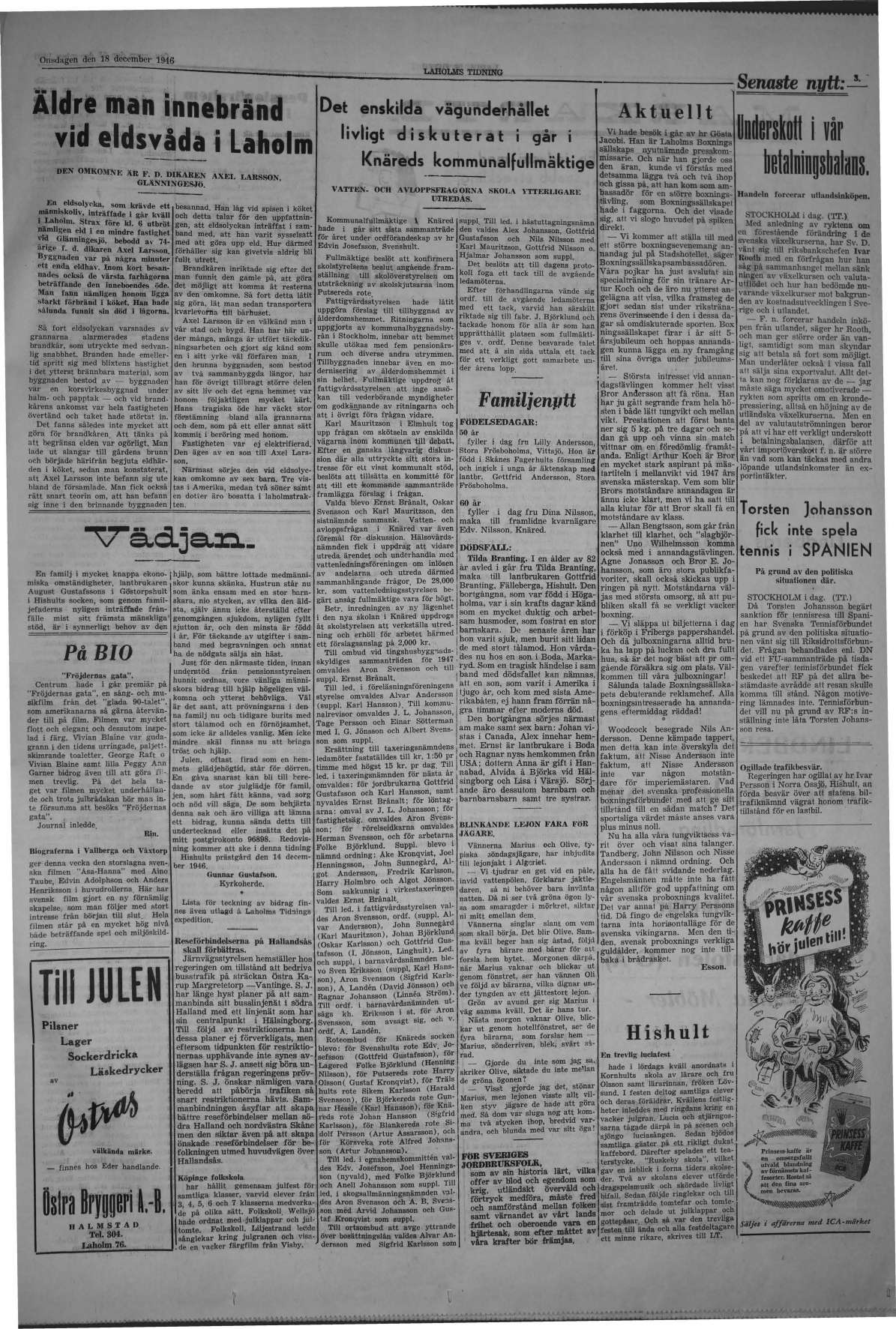 Laholms Tidning Onsdag 18 december 1946, sida 3