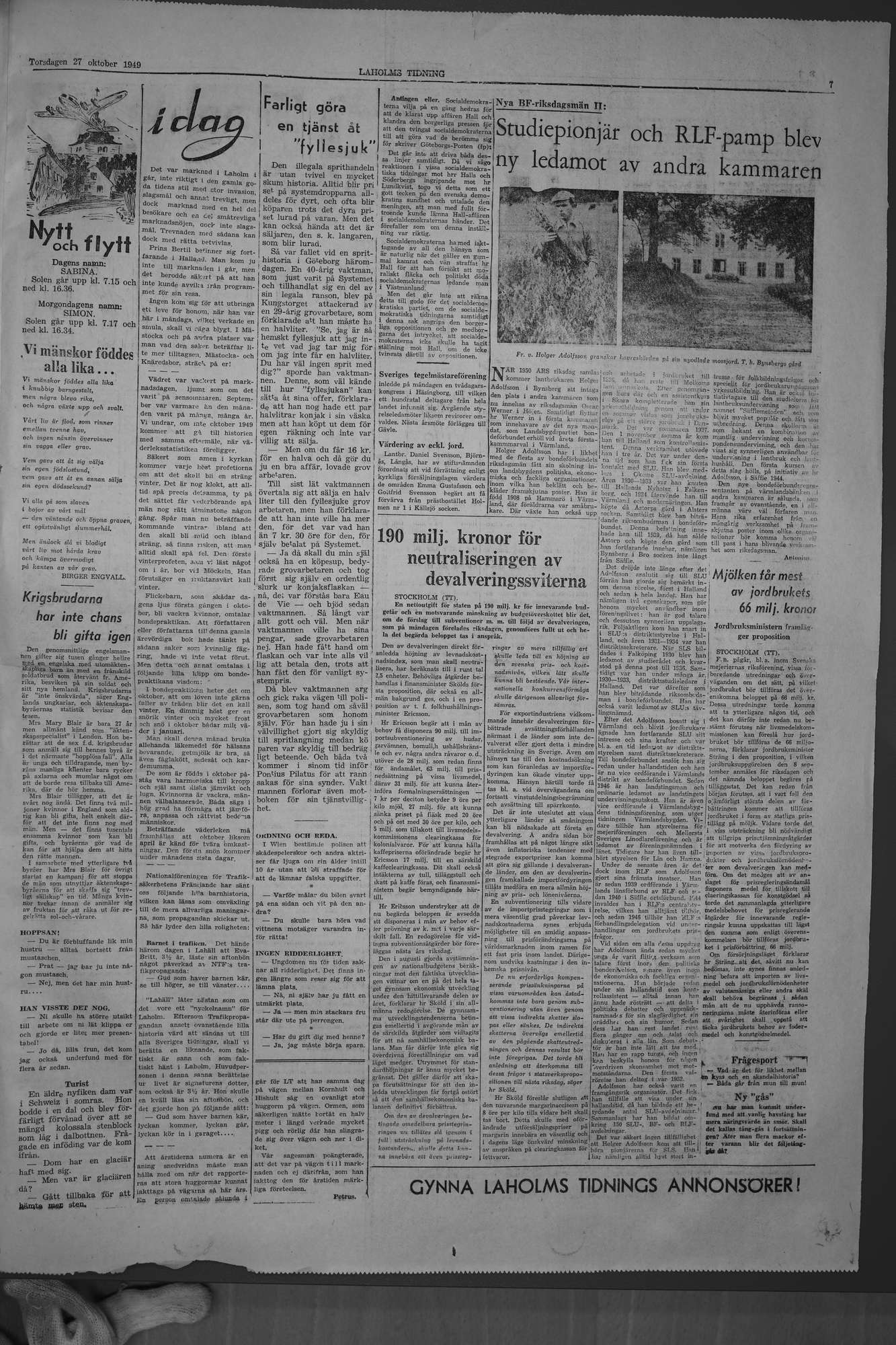 Laholms Tidning Torsdag 27 oktober 1949, sida 7