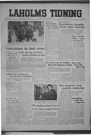 Förstasidan, Torsdag 18 december 1947