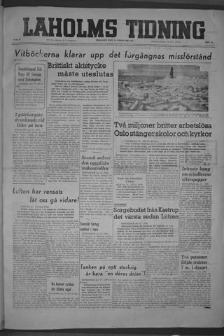 Förstasidan, Tisdag 18 februari 1947