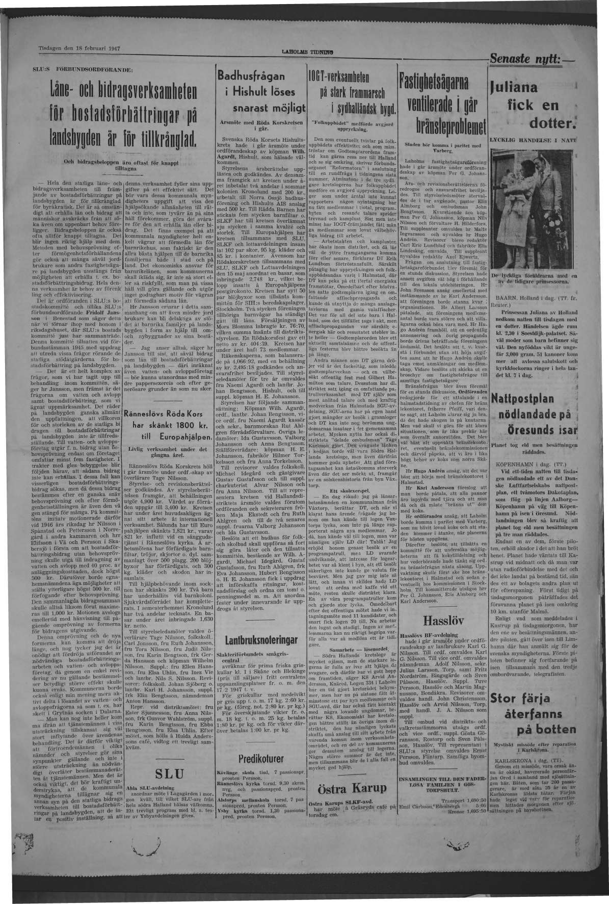 Laholms Tidning Tisdag 18 februari 1947, sida 3