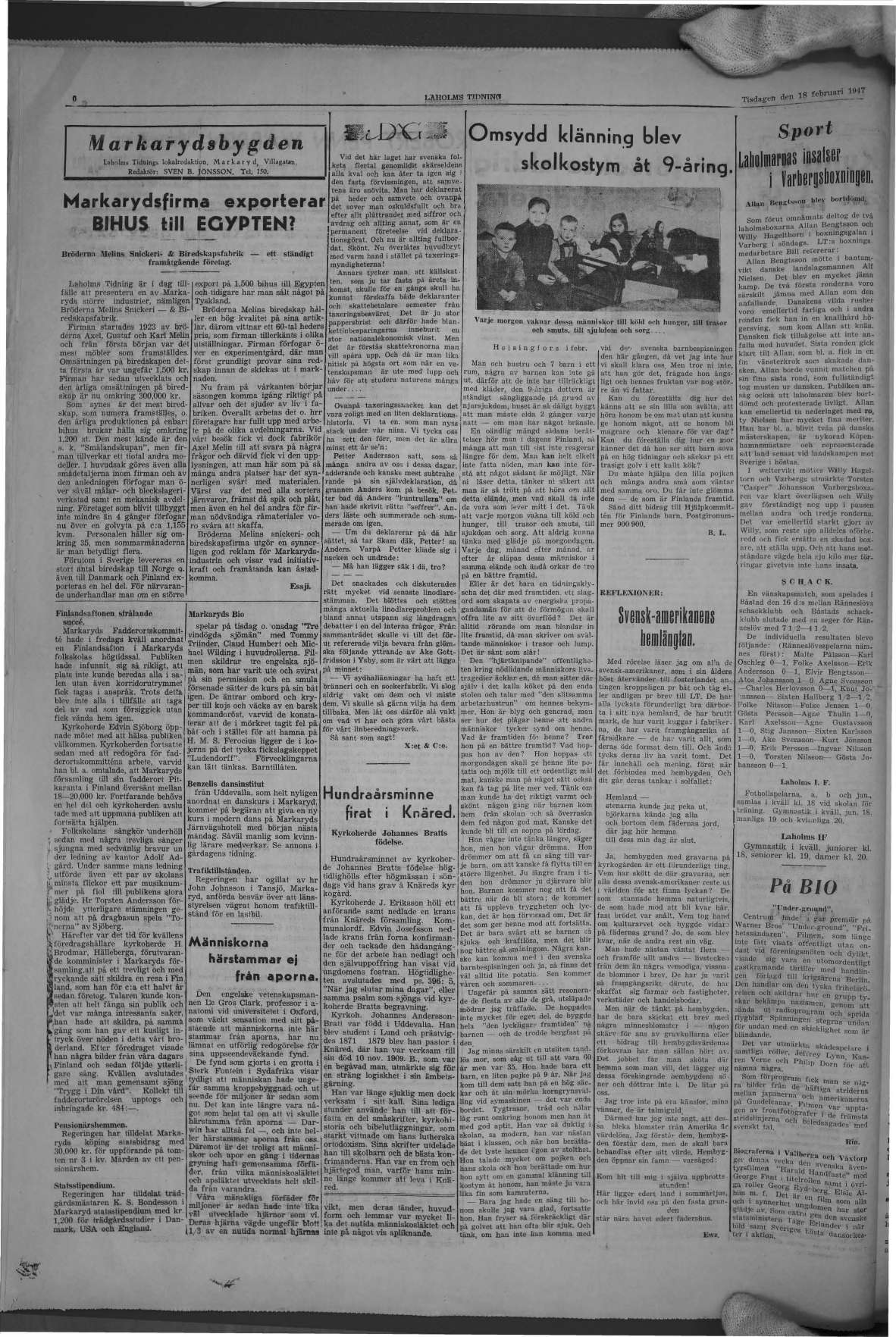 Laholms Tidning Tisdag 18 februari 1947, sida 6