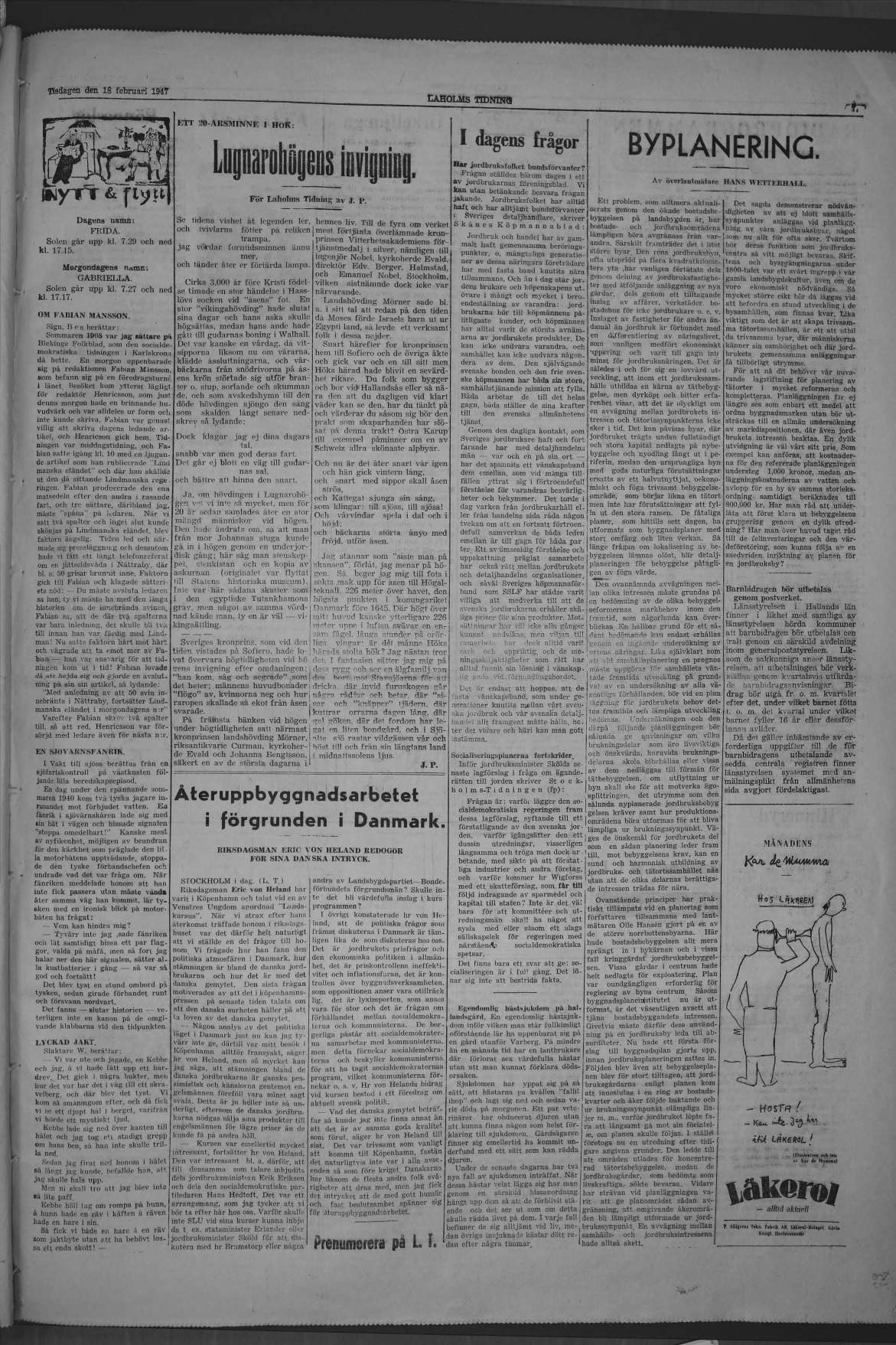 Laholms Tidning Tisdag 18 februari 1947, sida 7
