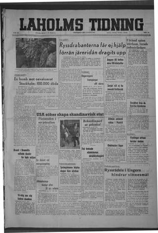 Förstasidan, Fredag 18 juli 1947