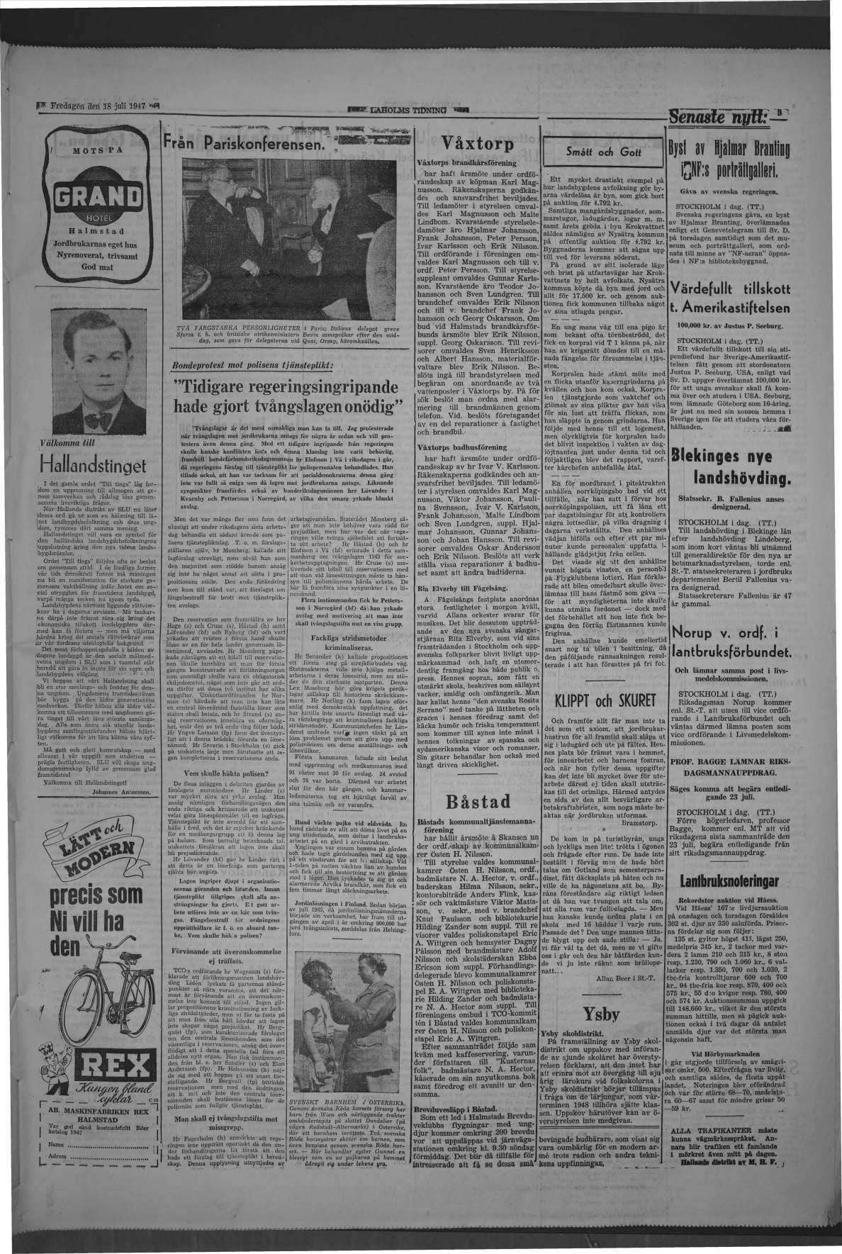 Laholms Tidning Fredag 18 juli 1947, sida 3