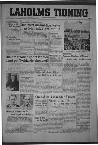 Förstasidan, Onsdag 18 juni 1947