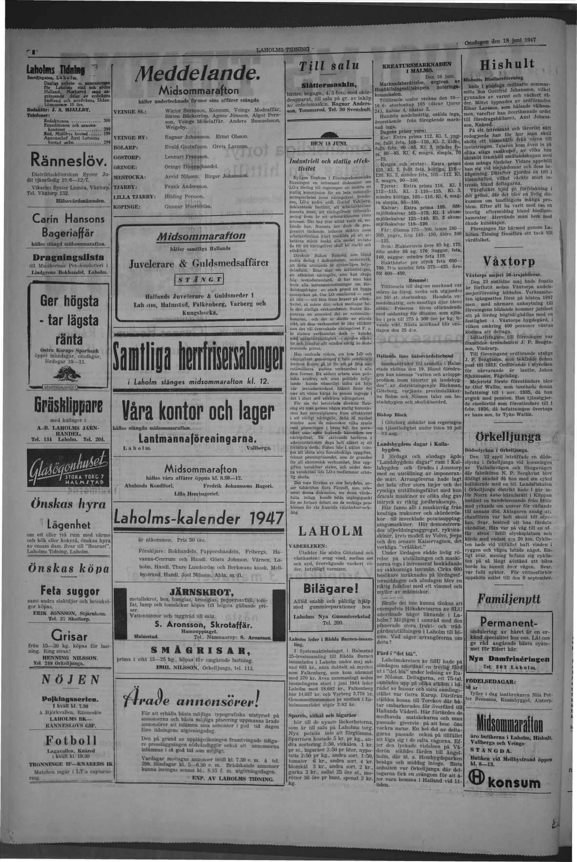 Laholms Tidning Onsdag 18 juni 1947, sida 2