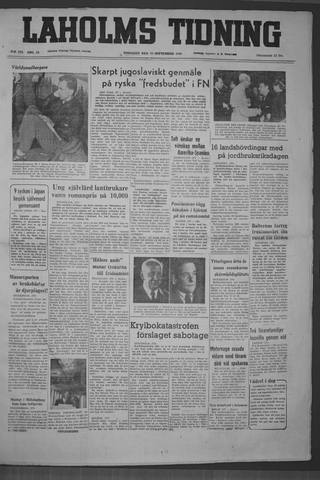 Förstasidan, Tisdag 27 september 1949