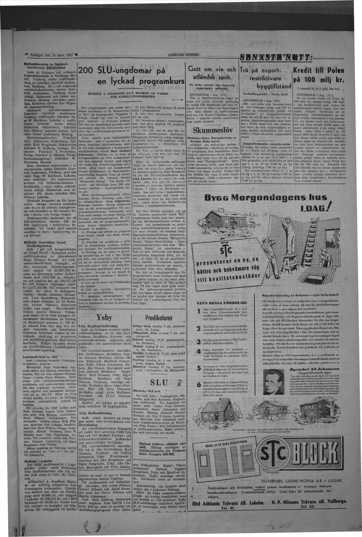 Laholms Tidning Tisdag 18 mars 1947, sida 3