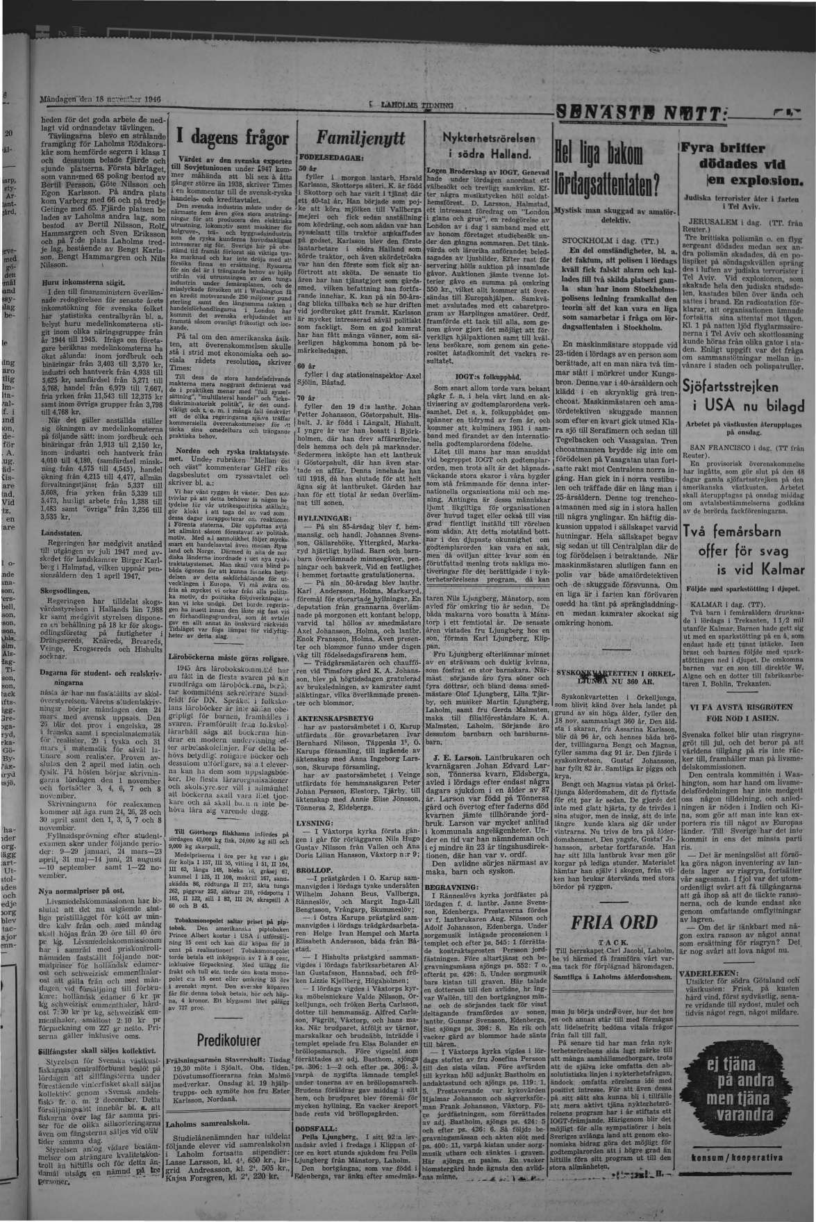 Laholms Tidning Måndag 18 november 1946, sida 3