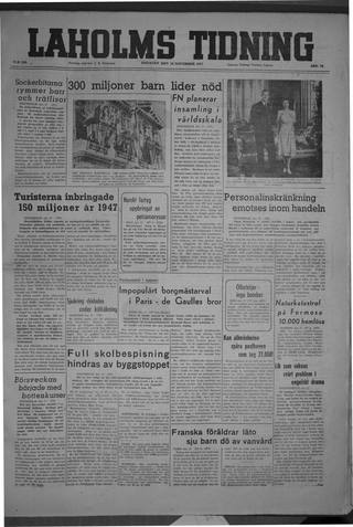 Förstasidan, Tisdag 18 november 1947