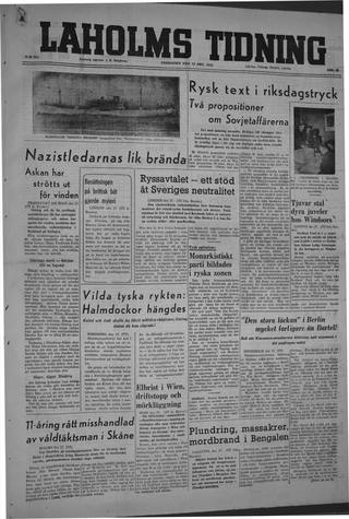 Förstasidan, Fredag 18 oktober 1946