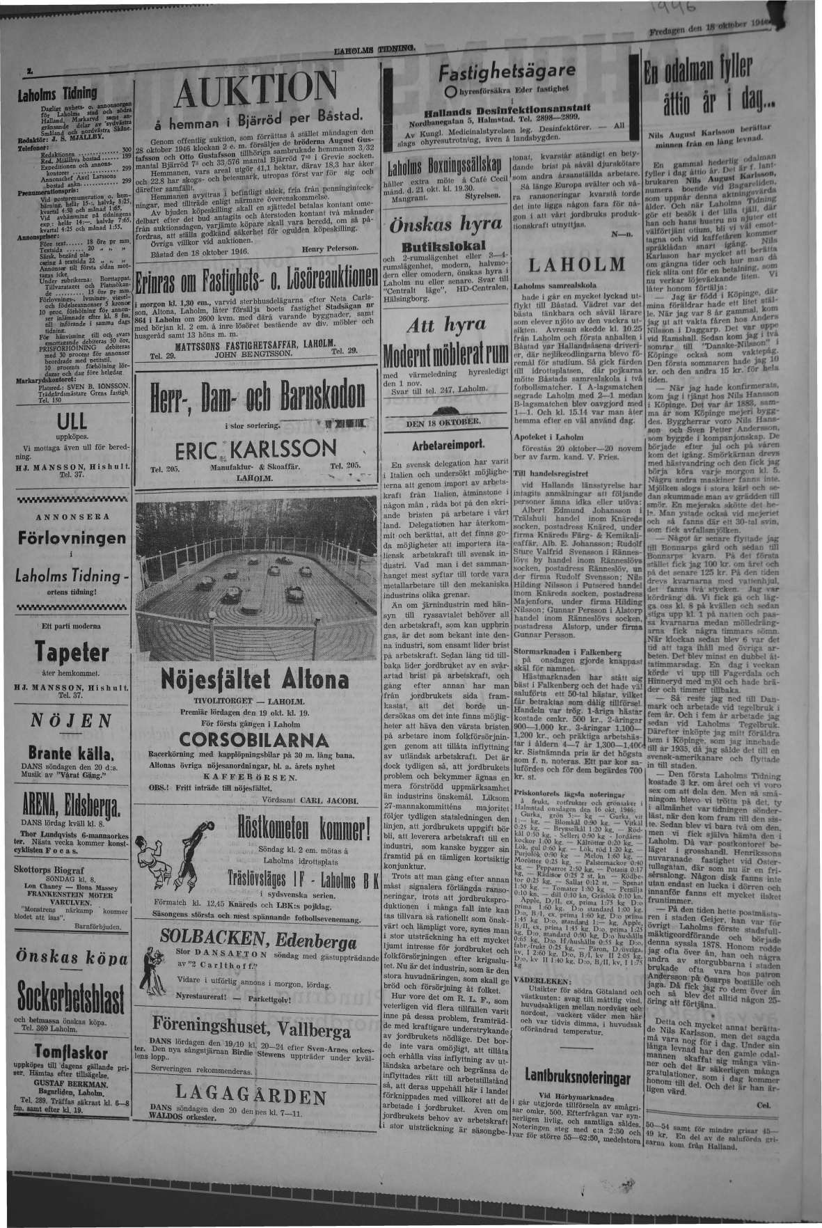 Laholms Tidning Fredag 18 oktober 1946, sida 2