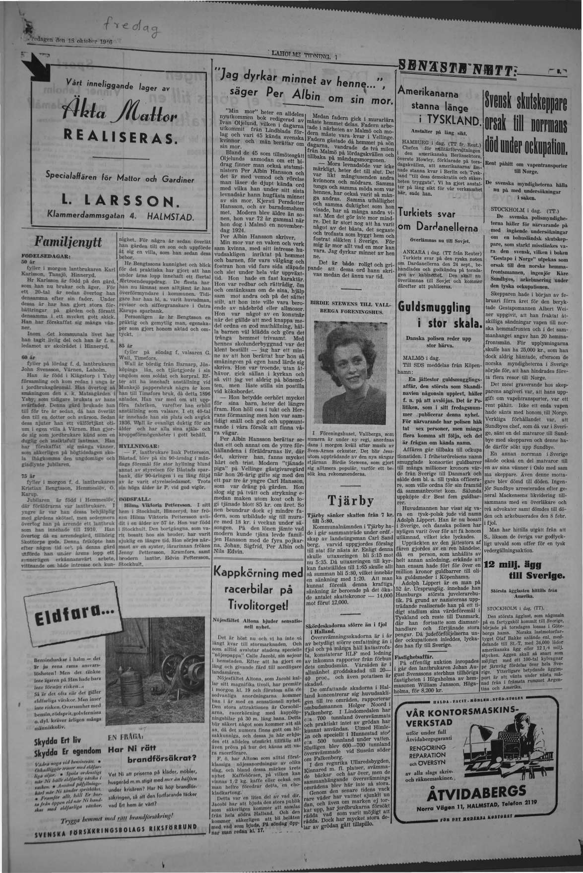 Laholms Tidning Fredag 18 oktober 1946, sida 3