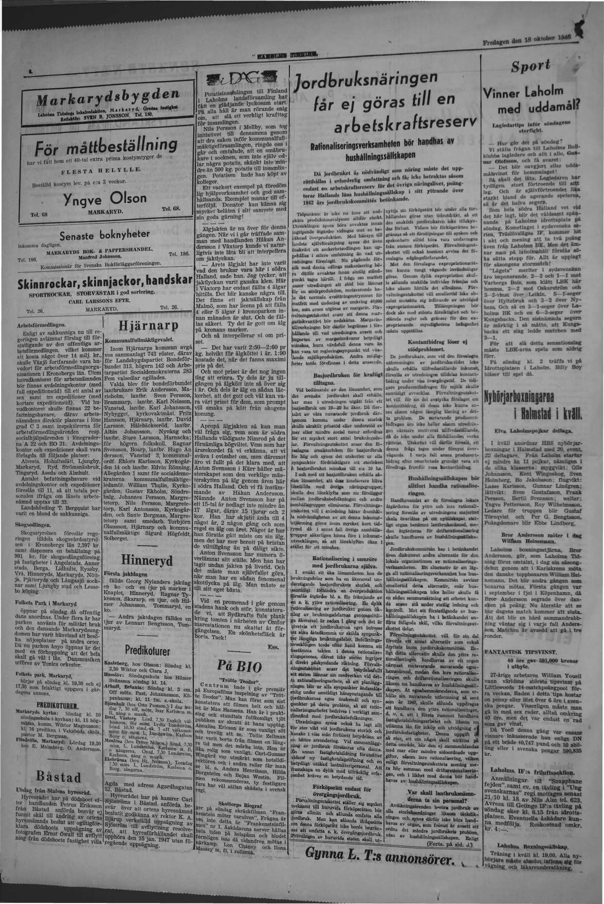 Laholms Tidning Fredag 18 oktober 1946, sida 4
