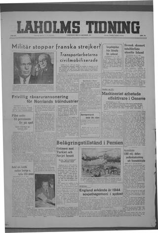 Förstasidan, Lördag 18 oktober 1947
