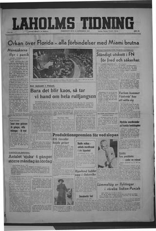 Förstasidan, Torsdag 18 september 1947