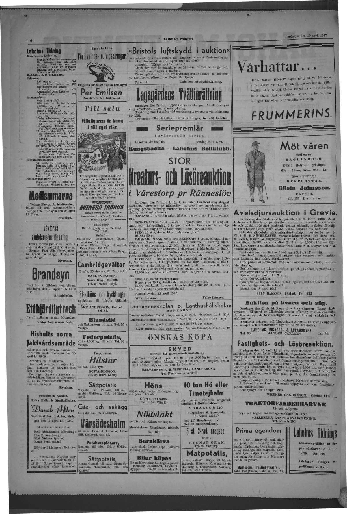 Laholms Tidning Lördag 19 april 1947, sida 2