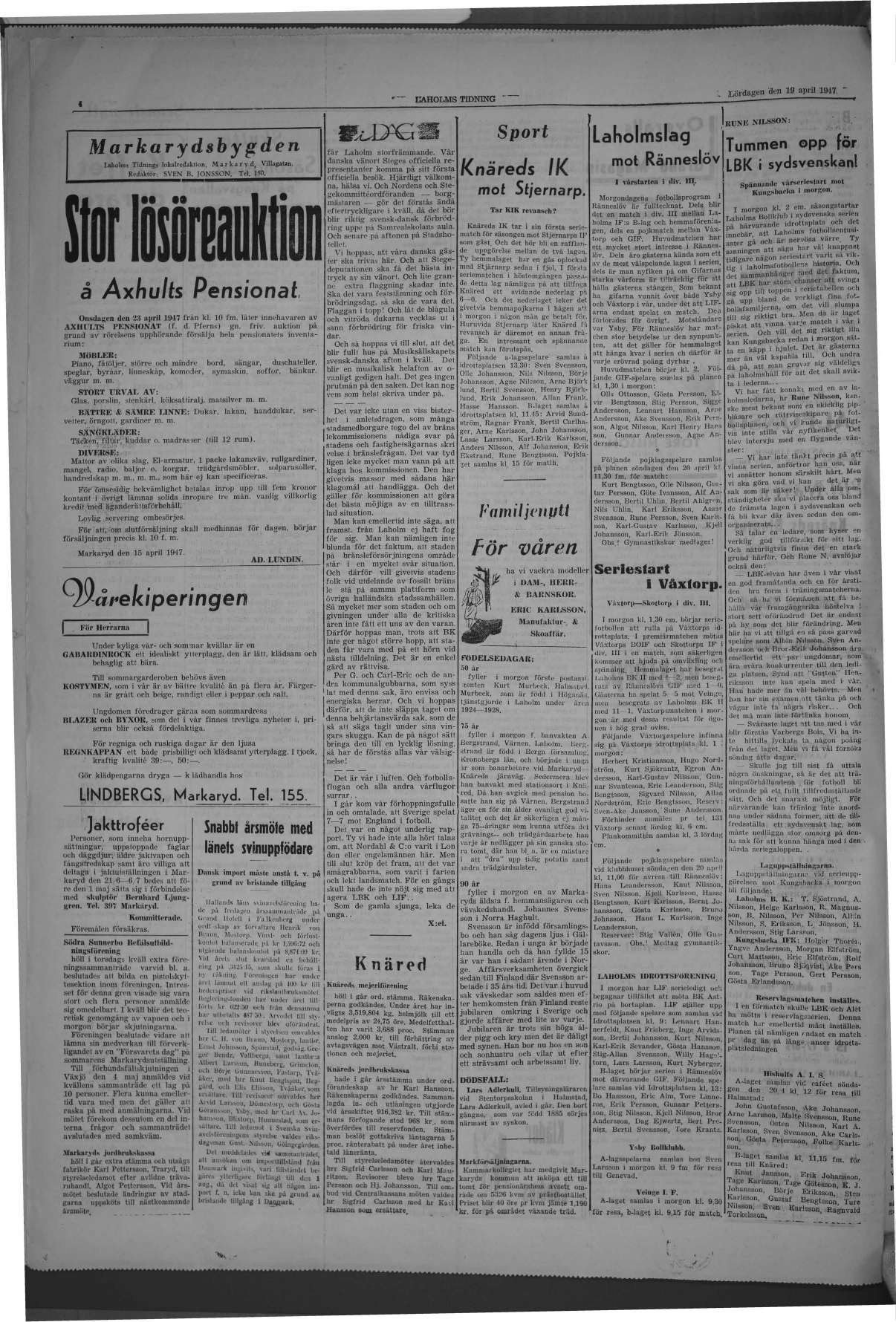 Laholms Tidning Lördag 19 april 1947, sida 4