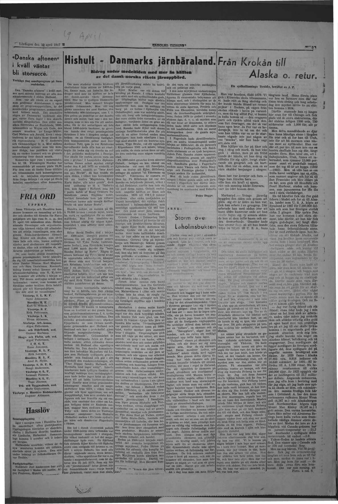 Laholms Tidning Lördag 19 april 1947, sida 5