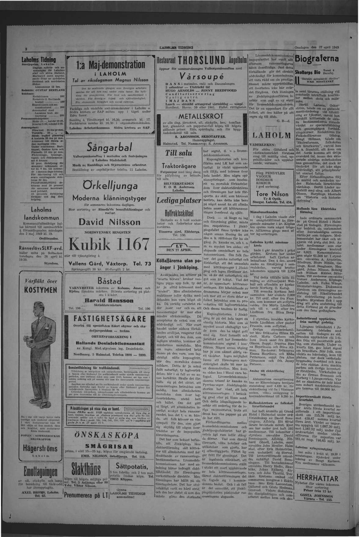 Laholms Tidning Onsdag 27 april 1949, sida 2