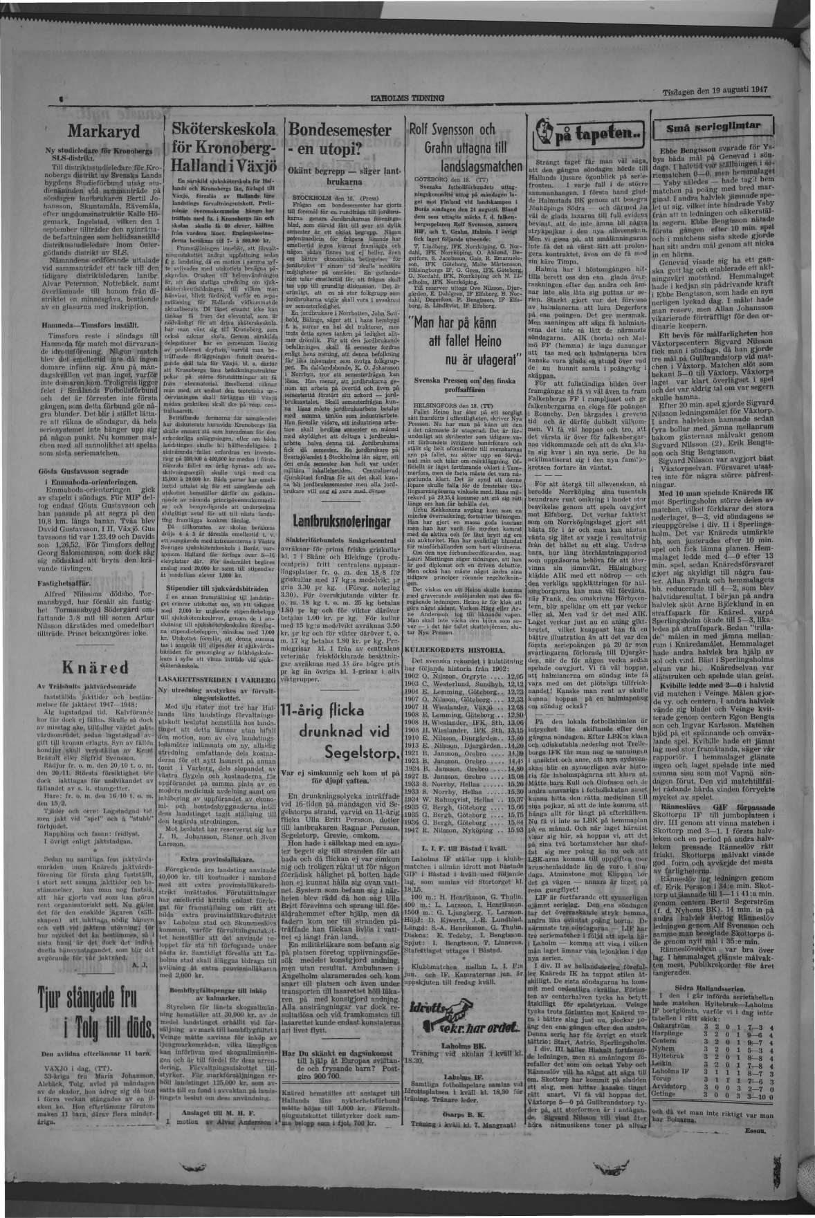 Laholms Tidning Tisdag 19 augusti 1947, sida 4