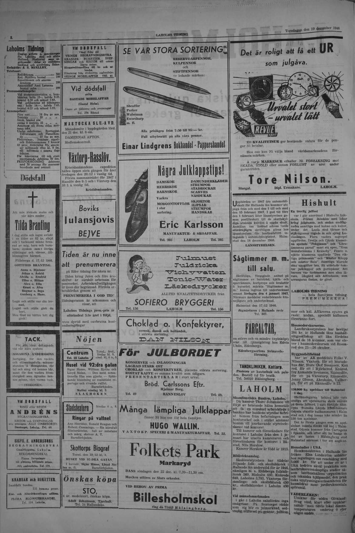Laholms Tidning Torsdag 19 december 1946, sida 2