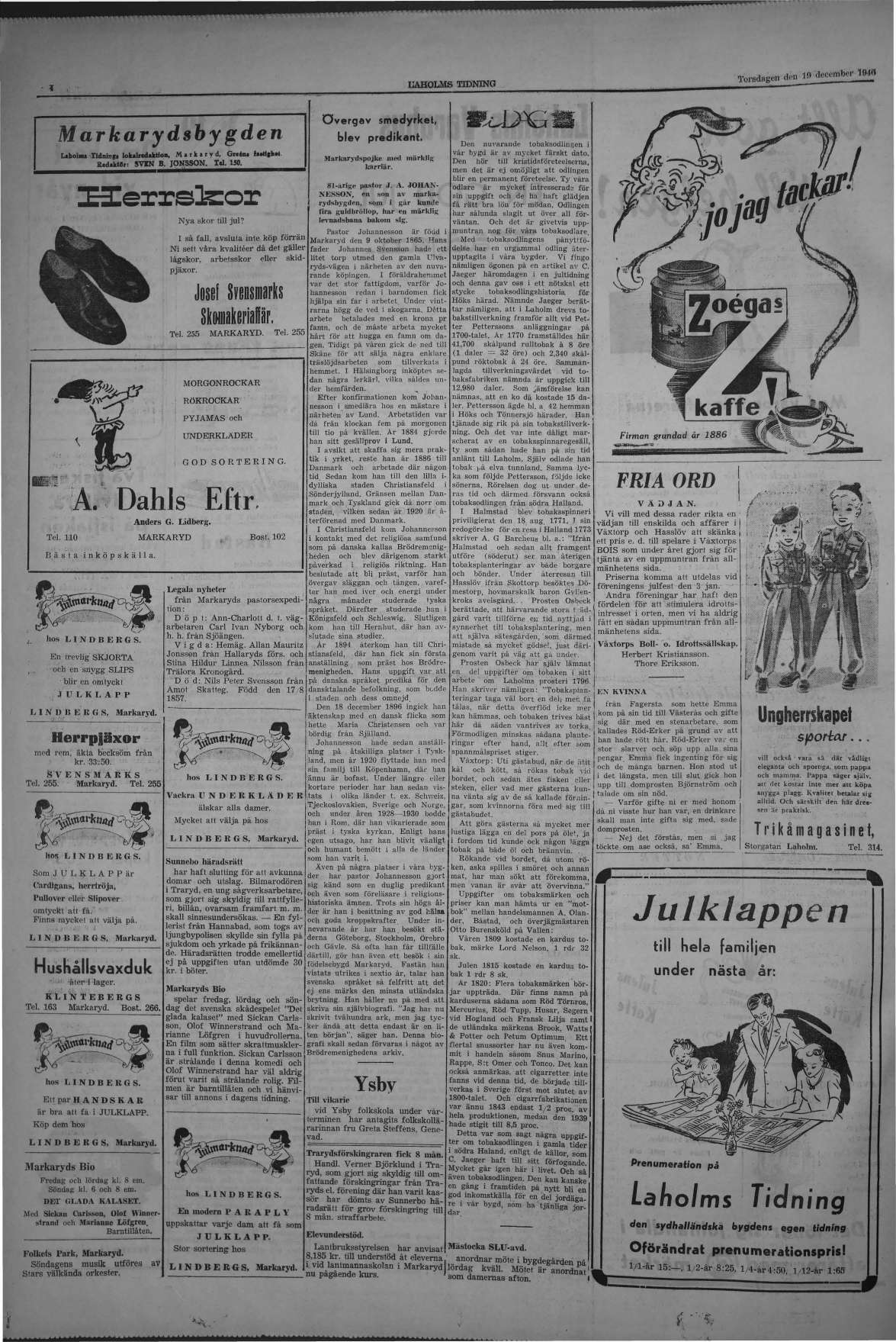 Laholms Tidning Torsdag 19 december 1946, sida 4