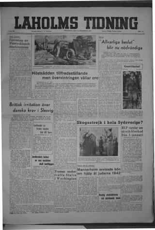 Förstasidan, Fredag 19 december 1947