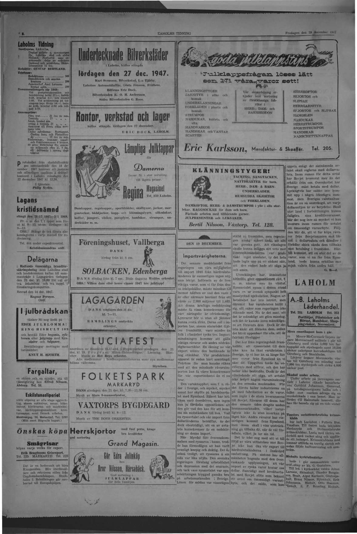 Laholms Tidning Fredag 19 december 1947, sida 2