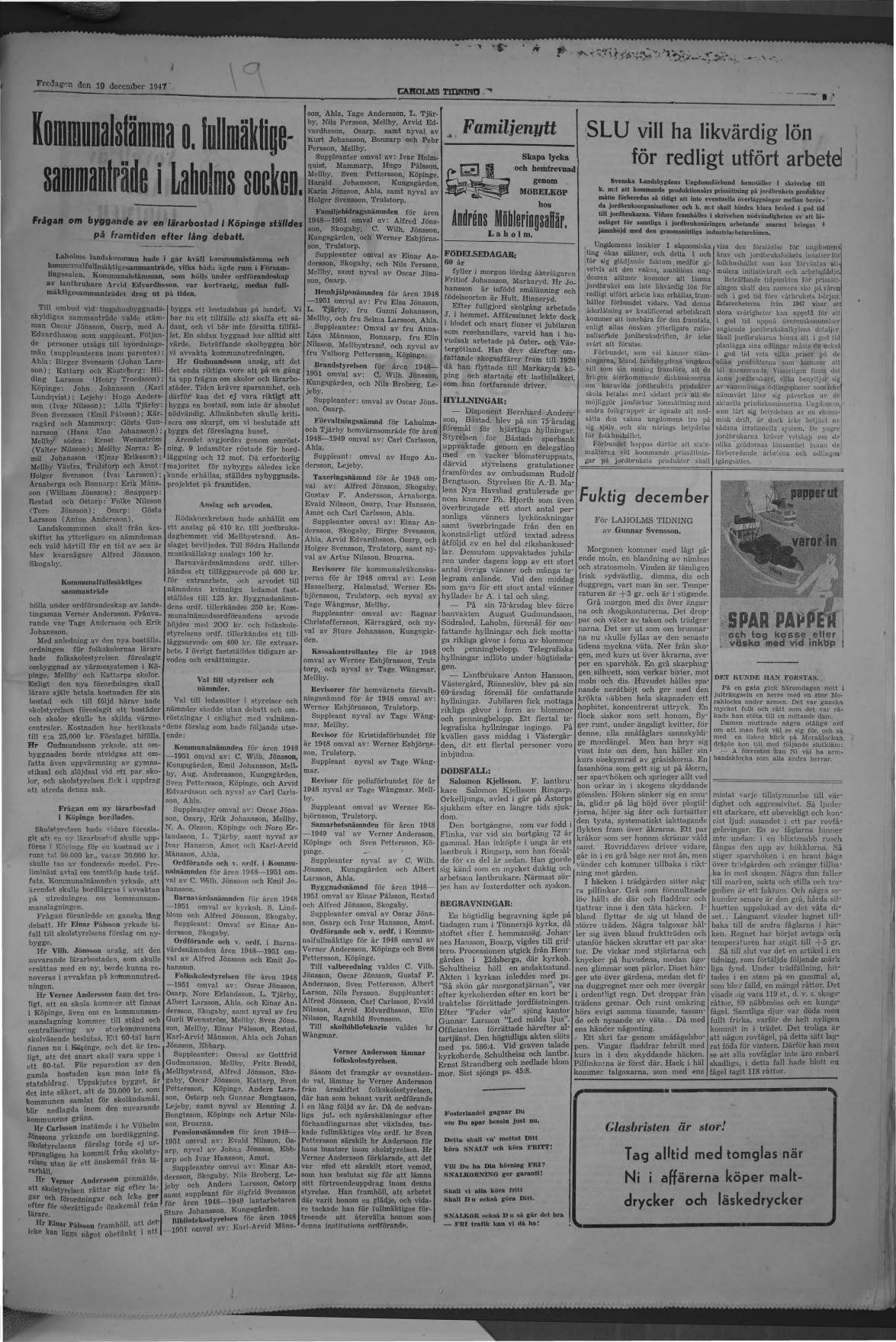 Laholms Tidning Fredag 19 december 1947, sida 5