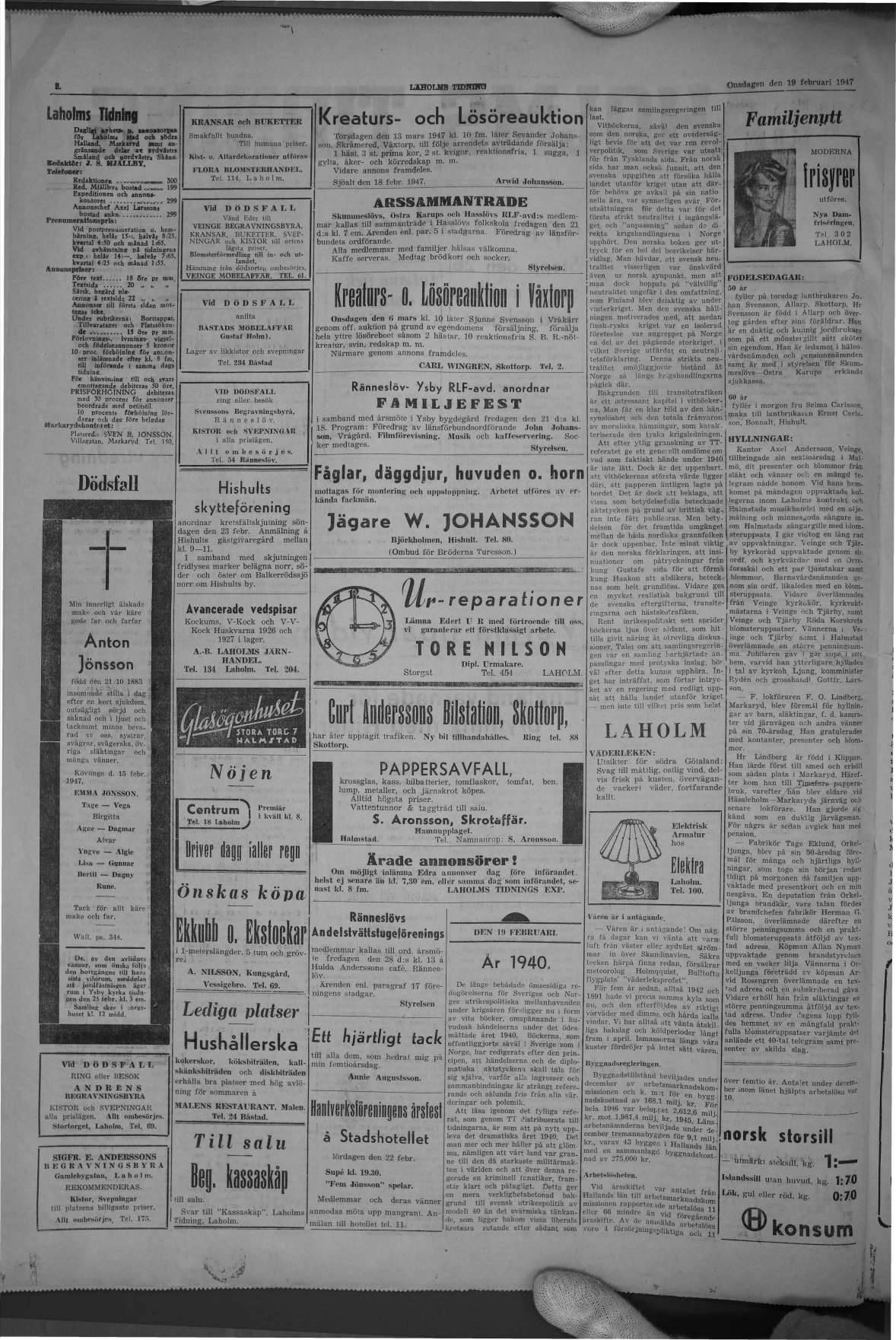 Laholms Tidning Onsdag 19 februari 1947, sida 2
