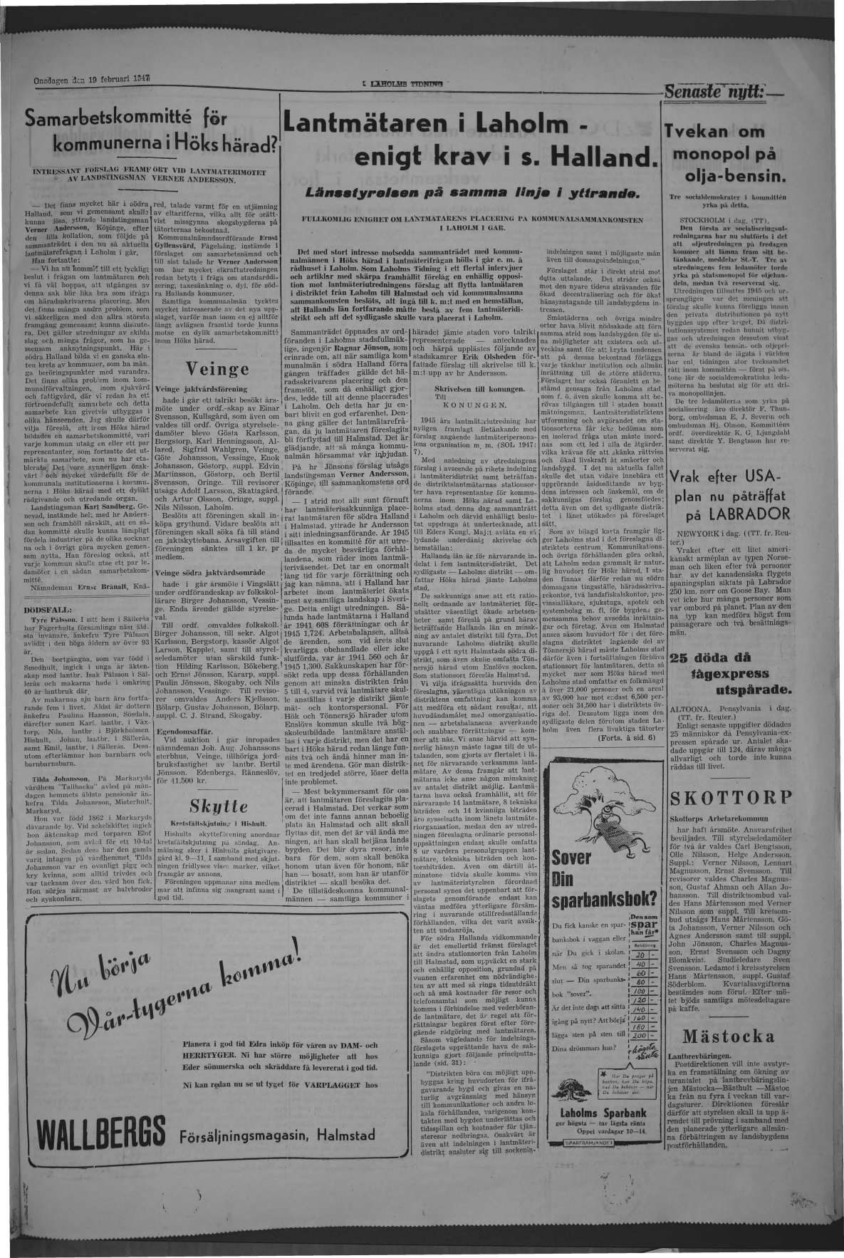 Laholms Tidning Onsdag 19 februari 1947, sida 3