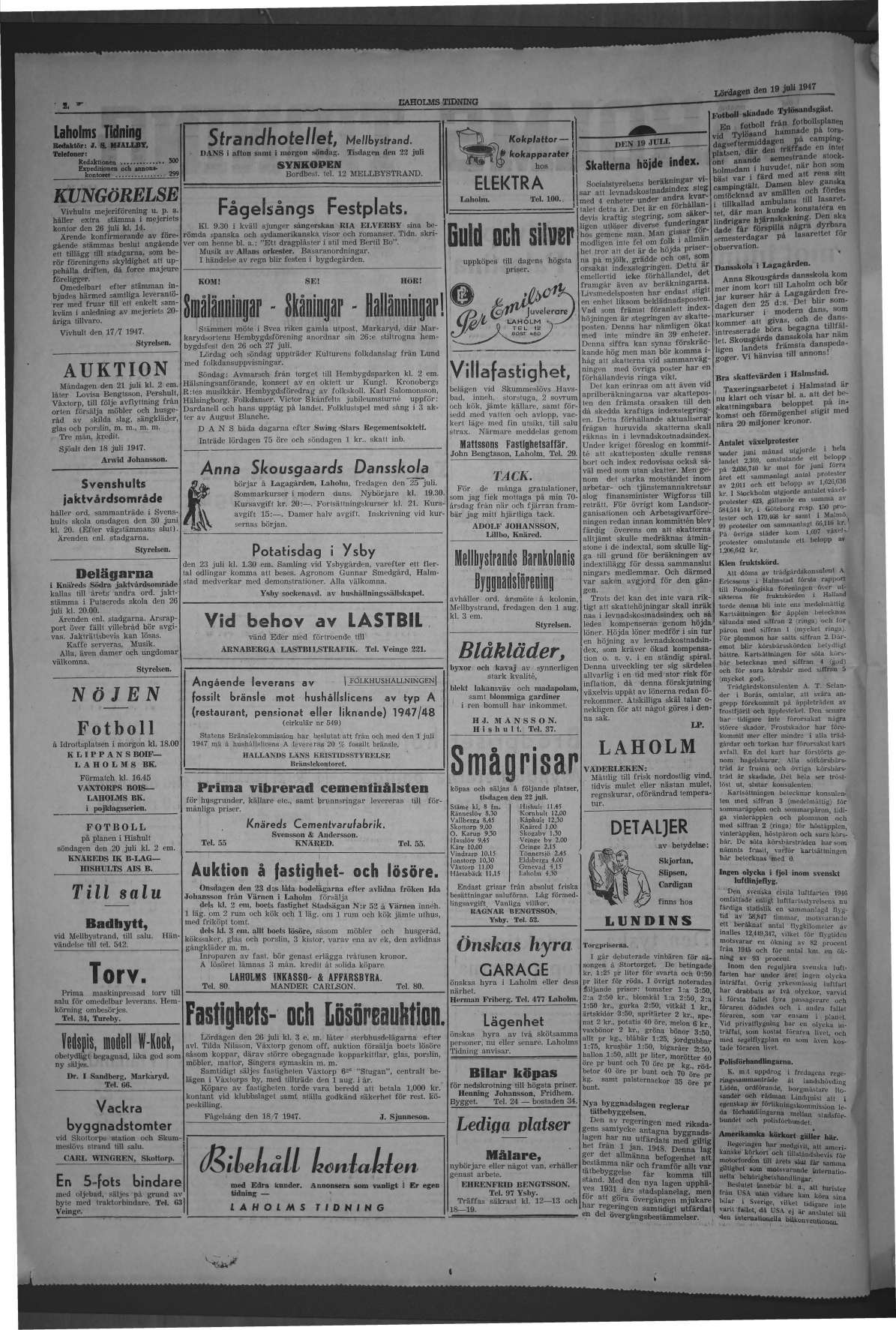 Laholms Tidning Lördag 19 juli 1947, sida 2