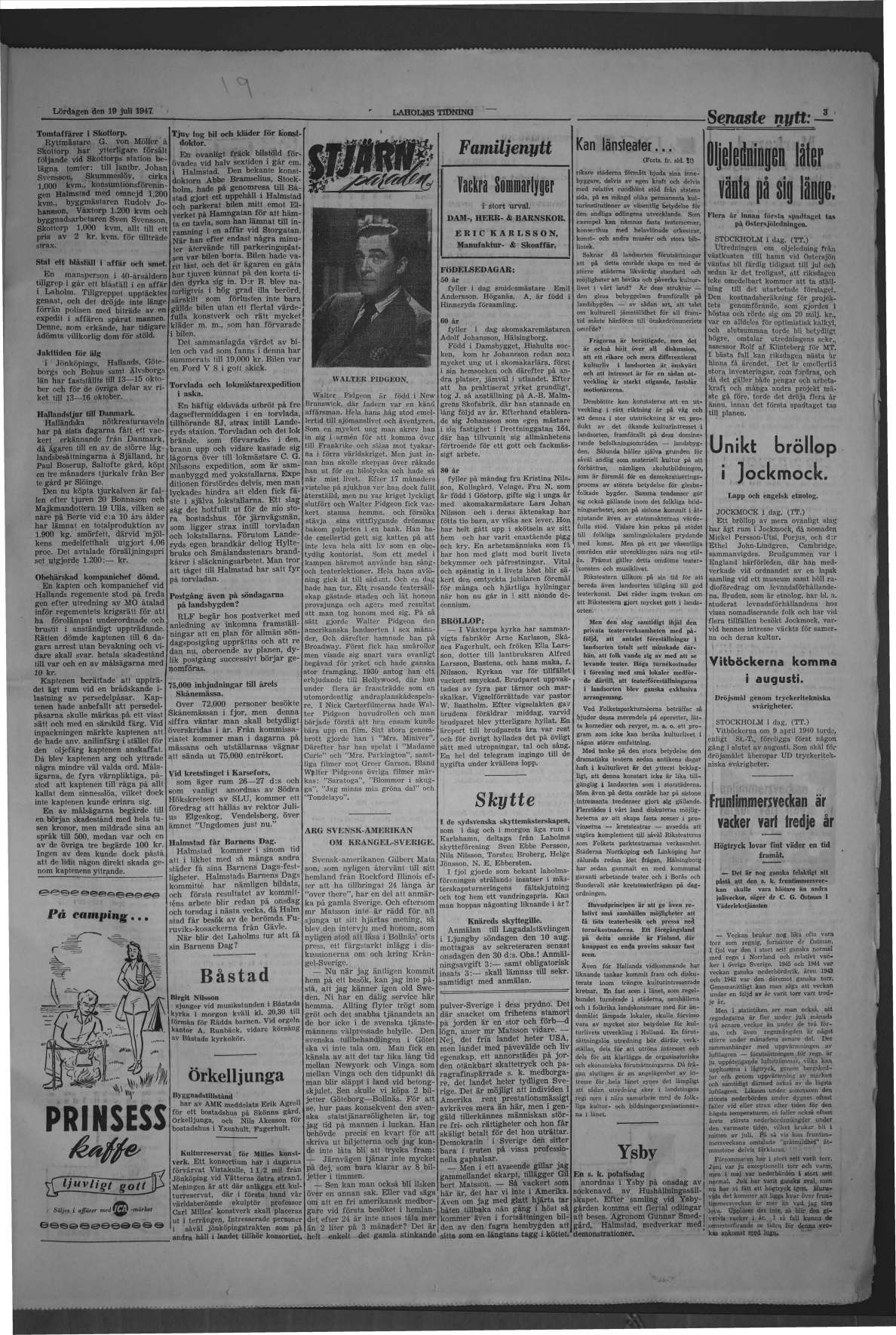 Laholms Tidning Lördag 19 juli 1947, sida 3