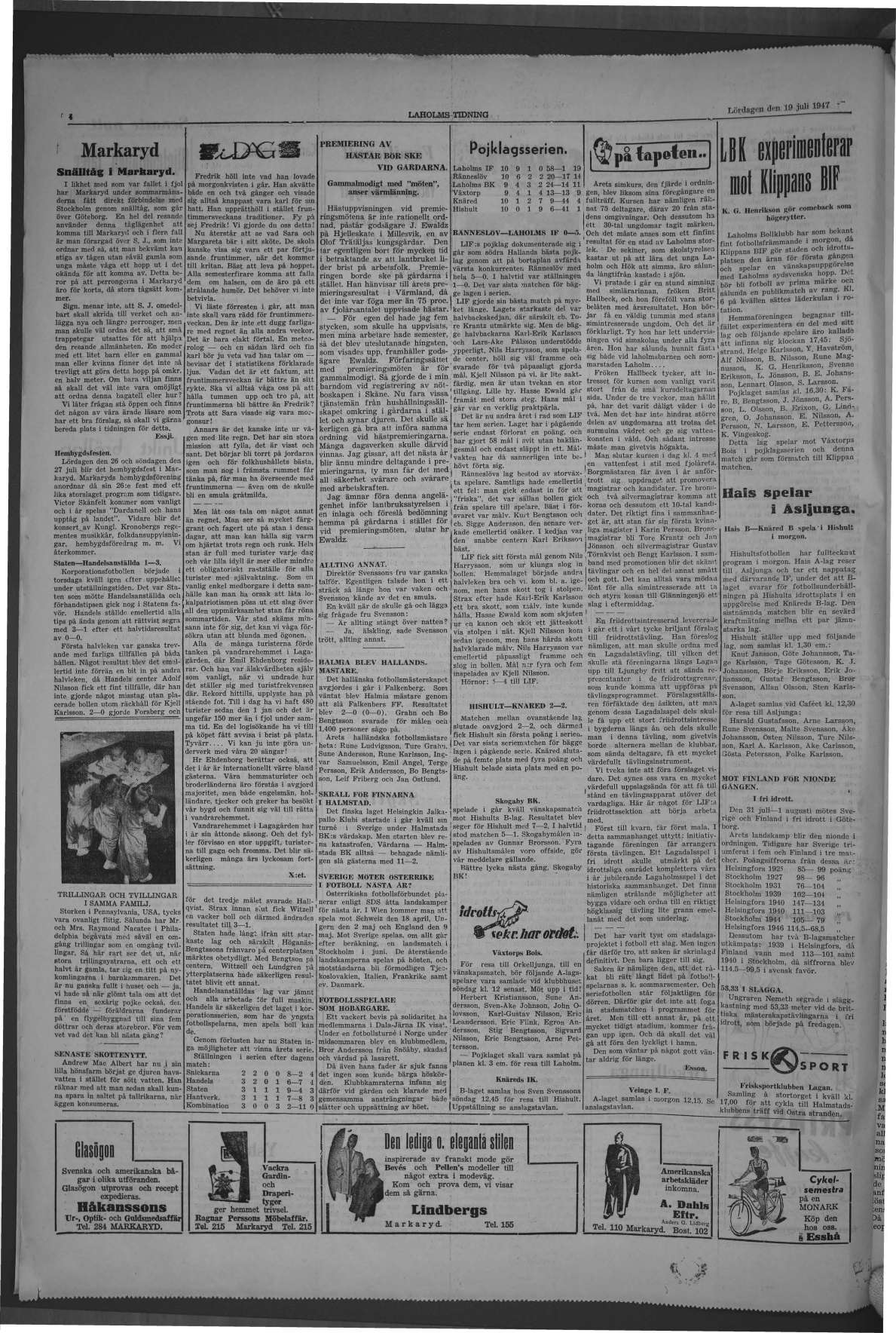 Laholms Tidning Lördag 19 juli 1947, sida 4