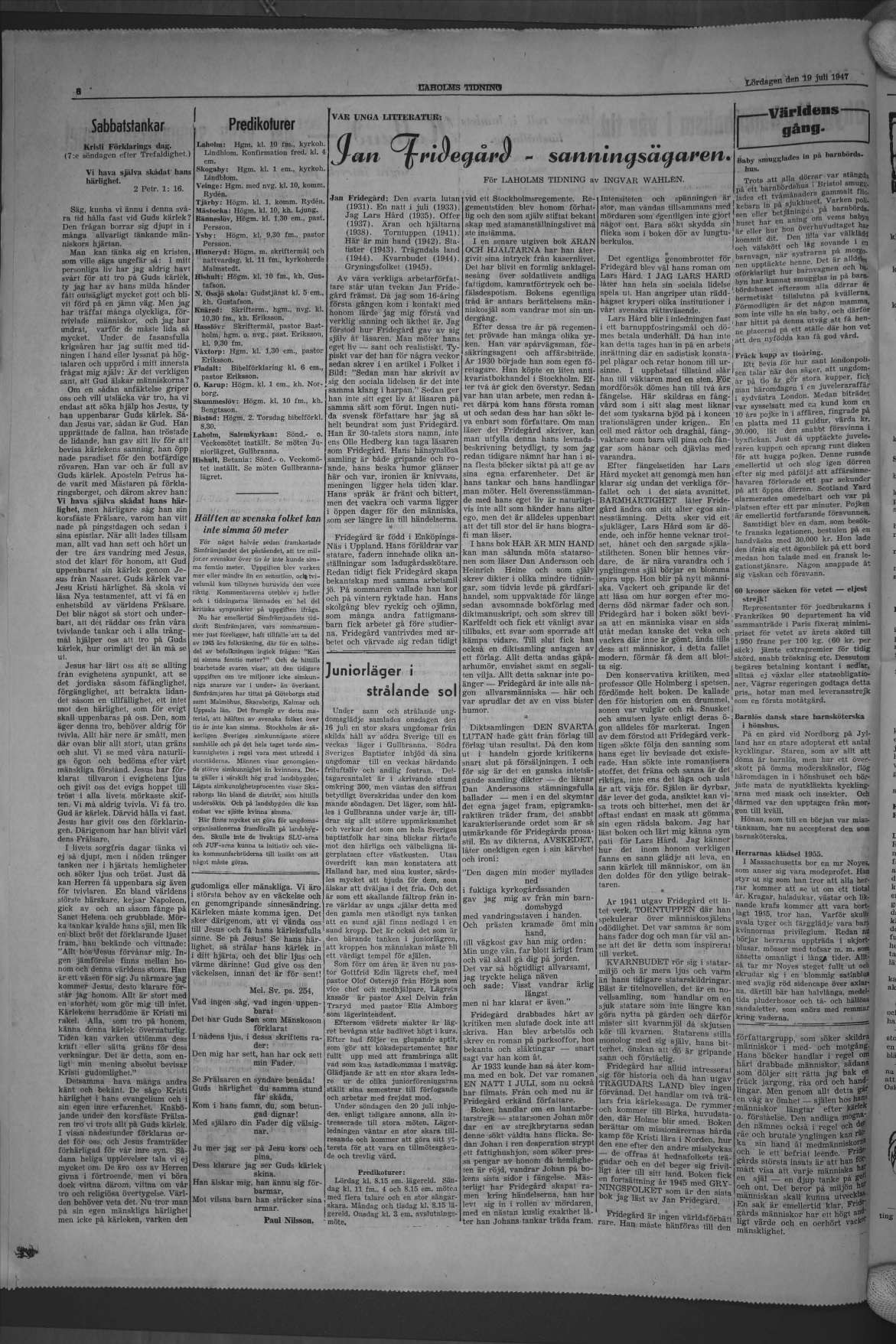 Laholms Tidning Lördag 19 juli 1947, sida 6