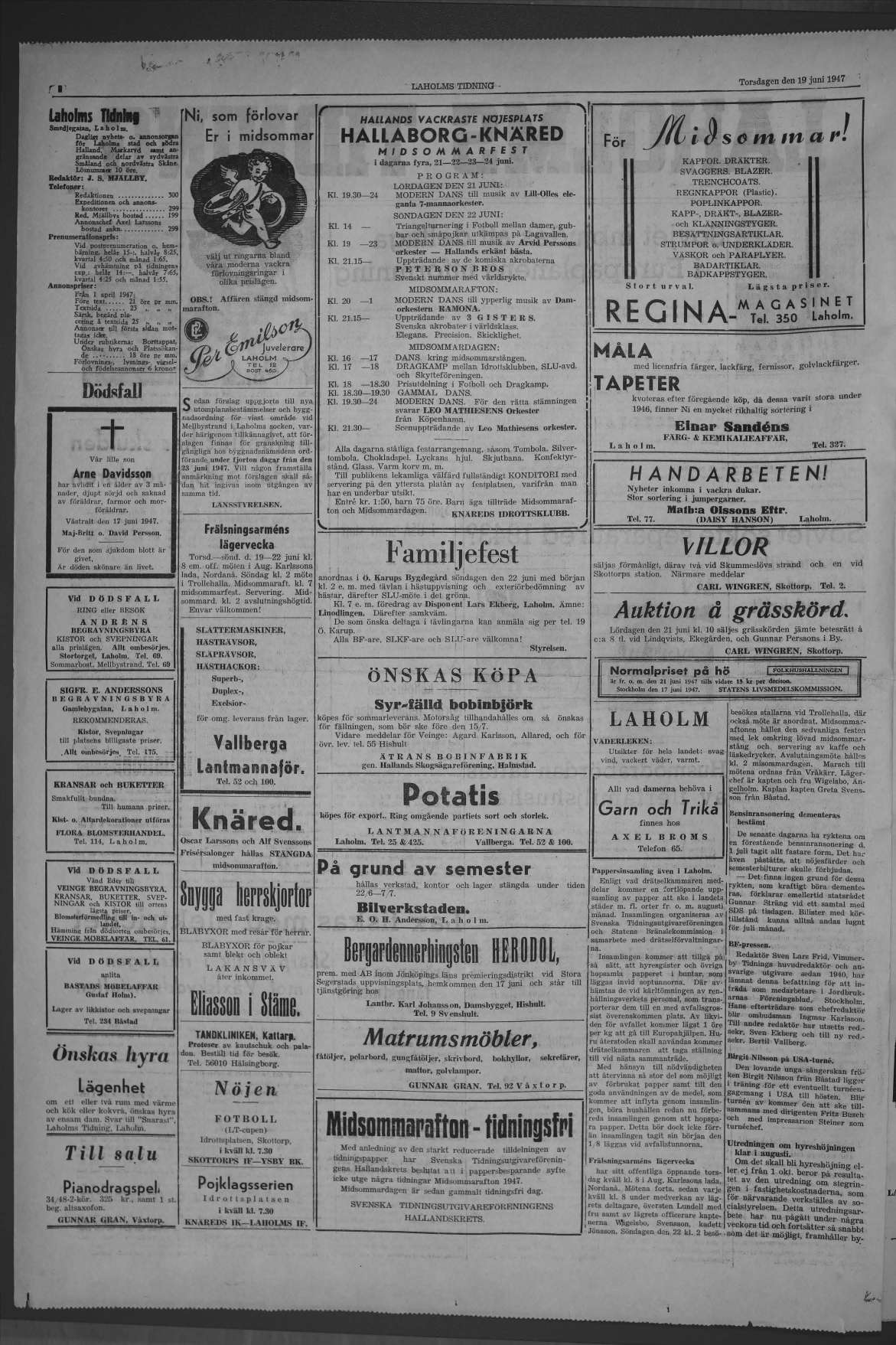 Laholms Tidning Torsdag 19 juni 1947, sida 2