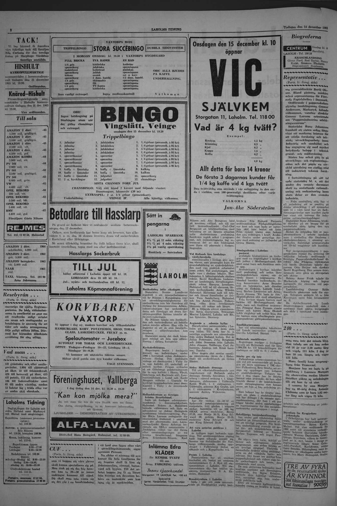 Laholms Tidning Tisdag 14 december 1965, sida 2