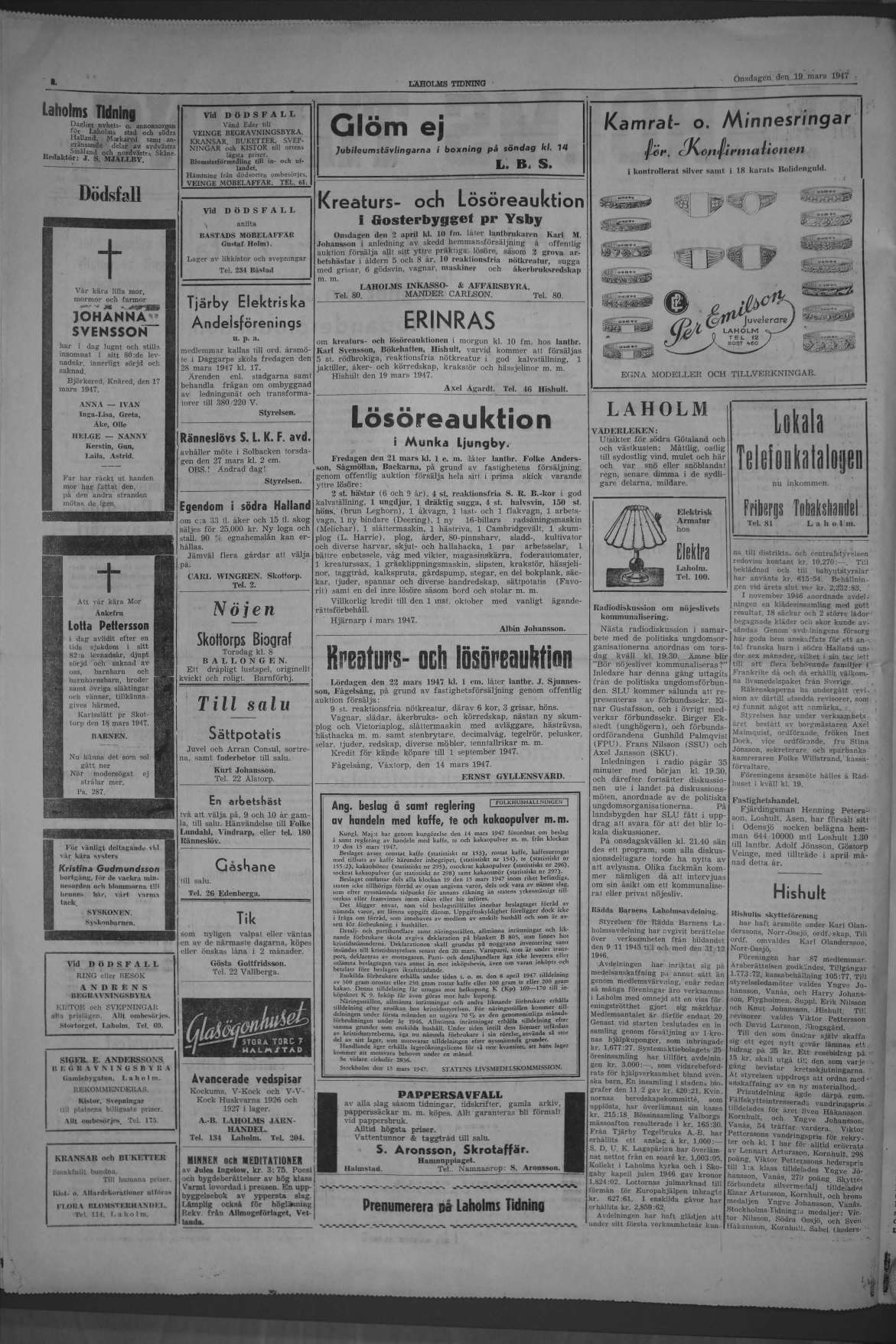 Laholms Tidning Onsdag 19 mars 1947, sida 2