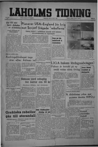 Förstasidan, Tisdag 19 november 1946