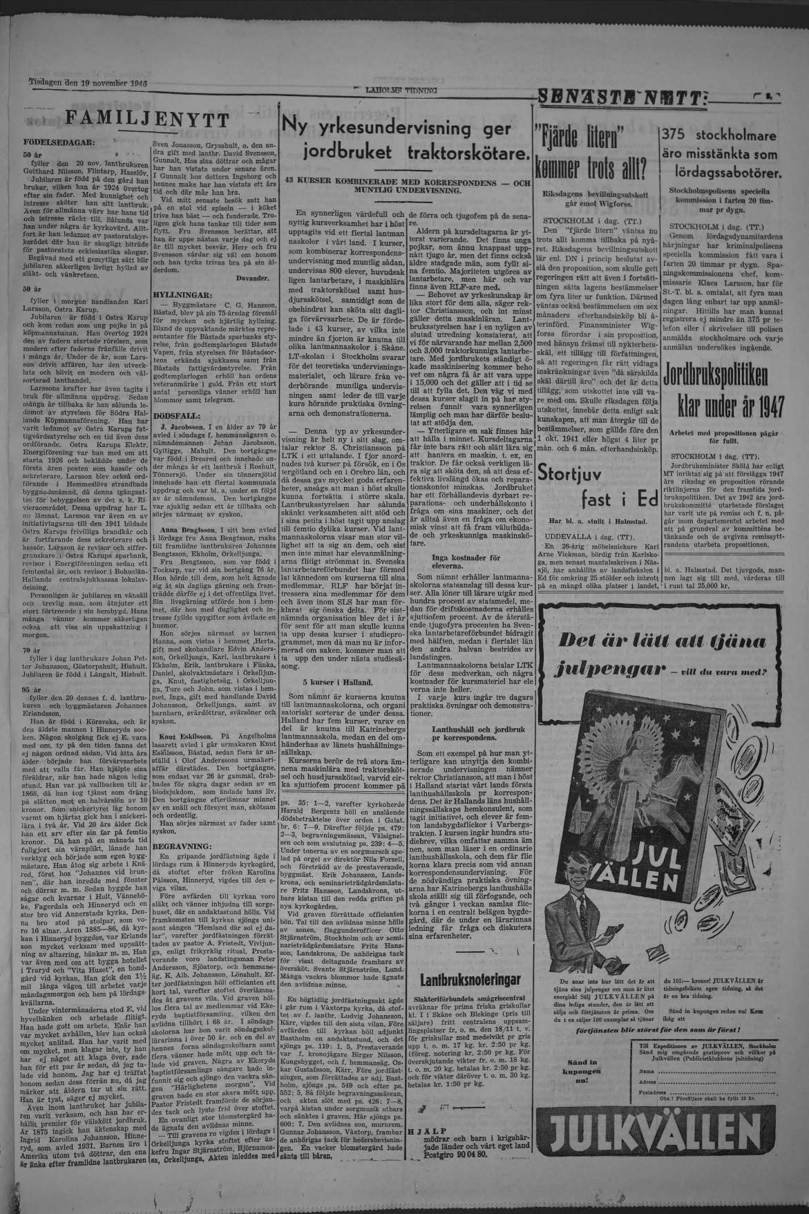 Laholms Tidning Tisdag 19 november 1946, sida 3