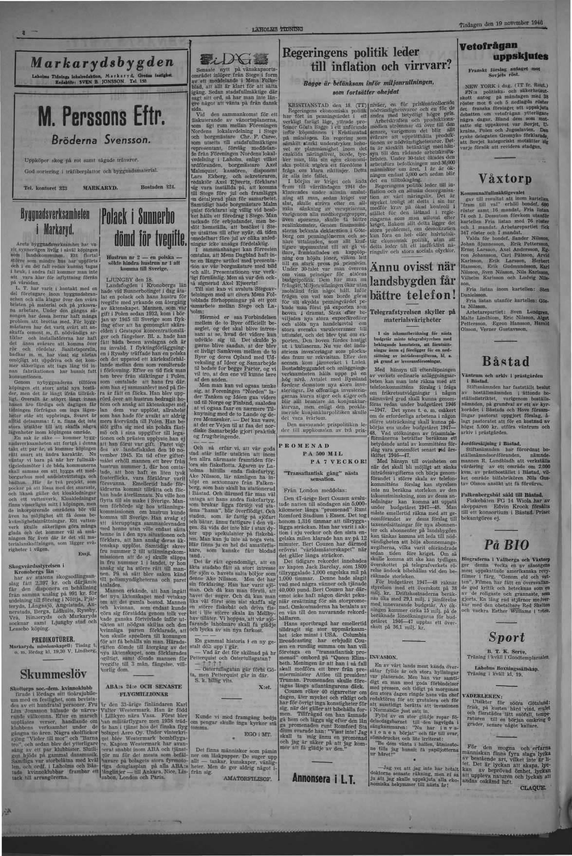 Laholms Tidning Tisdag 19 november 1946, sida 4