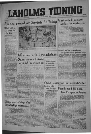 Förstasidan, Lördag 19 oktober 1946