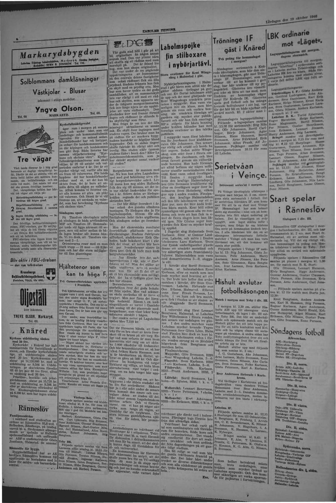 Laholms Tidning Lördag 19 oktober 1946, sida 4