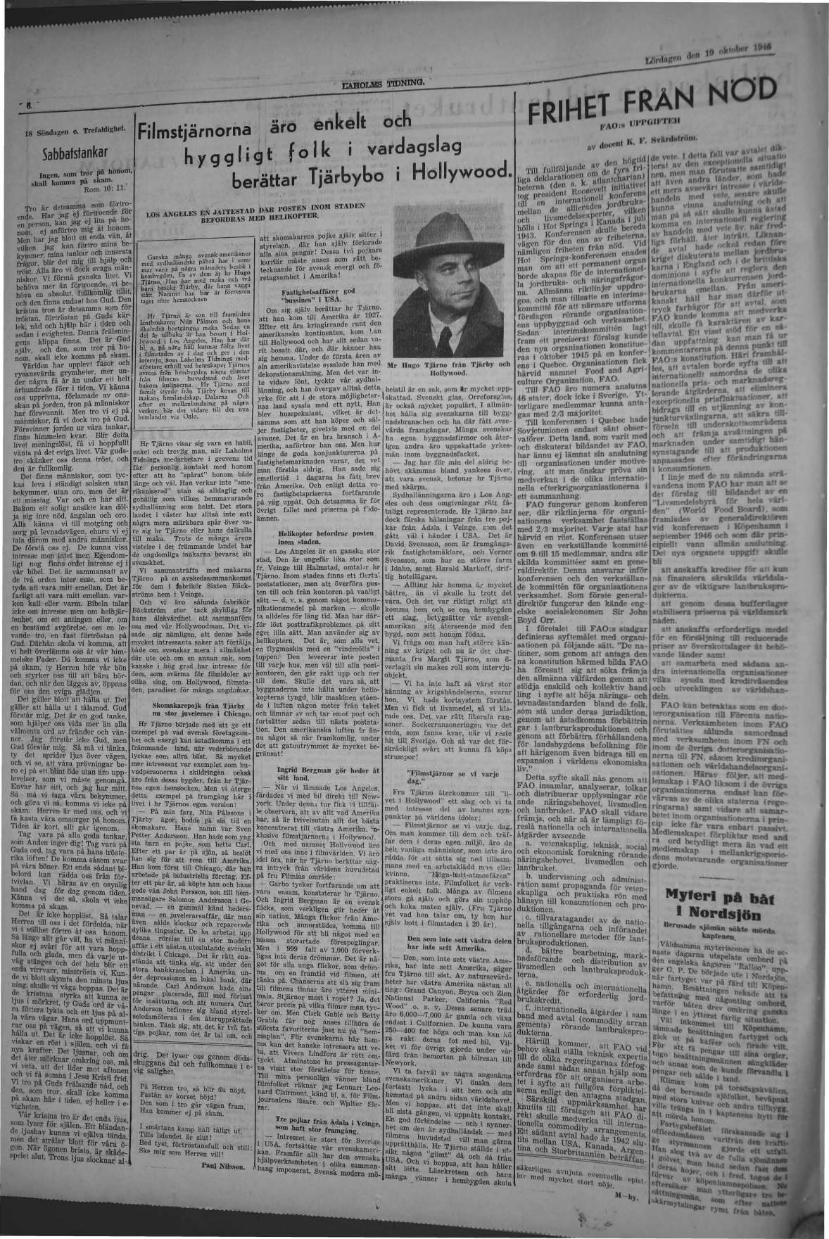 Laholms Tidning Lördag 19 oktober 1946, sida 6