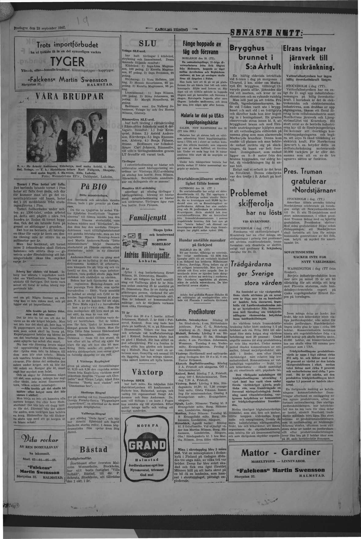 Laholms Tidning Fredag 19 september 1947, sida 3